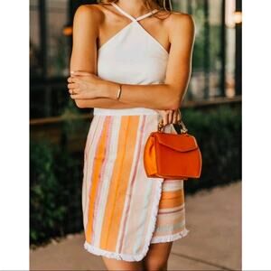 Hutch Kalyn Halter Dress Petite 2P Colorblock Striped Fringe Mini